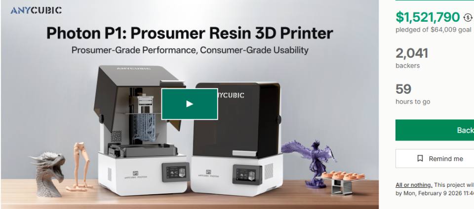硬件出海/海外众筹新品速递-LCD光固化3D打印机破150万美金！