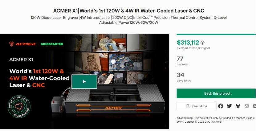 硬件出海/海外众筹新品速递-又一个三合一激光CNC平台项目拿下33万美金